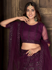 Embroidered Sequinned Semi-Stitched Lehenga & Blouse With Dupatta