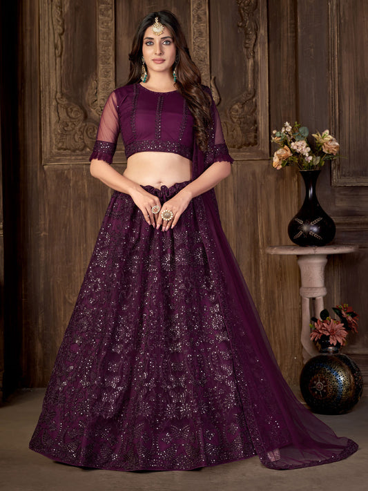 Embroidered Sequinned Semi-Stitched Lehenga & Blouse With Dupatta