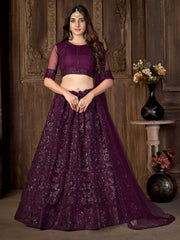 Embroidered Sequinned Semi-Stitched Lehenga & Blouse With Dupatta