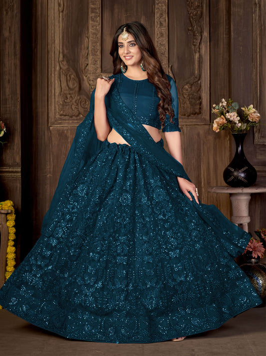 Embroidered Semi-Stitched Lehenga & Unstitched Blouse With Dupatta