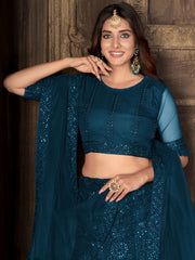 Embroidered Semi-Stitched Lehenga & Unstitched Blouse With Dupatta