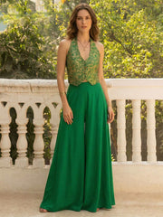 Emerald Muse Jacquard Halter Co-ord Set