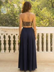 Midnight Blue & Gold Jacquard Halter Co-ord Set