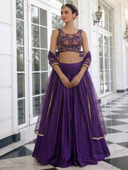 Solara Plum Vichitra Silk Lehenga Set