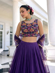 Solara Plum Vichitra Silk Lehenga Set