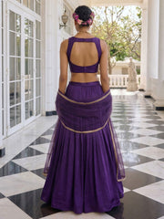 Solara Plum Vichitra Silk Lehenga Set