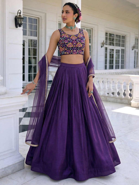 Solara Plum Vichitra Silk Lehenga Set