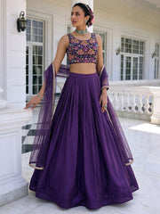 Solara Plum Vichitra Silk Lehenga Set