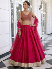 Solara Crimson Vichitra Silk Lehenga Set