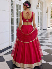 Solara Crimson Vichitra Silk Lehenga Set