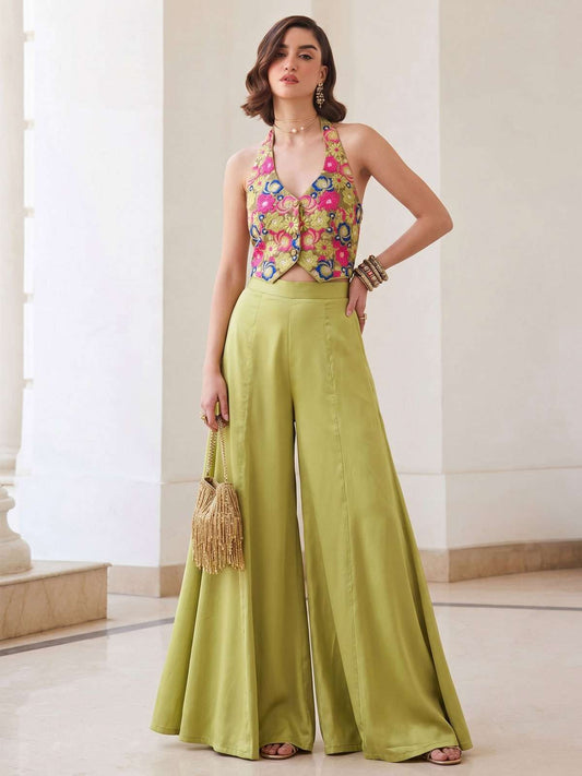 Lime Green Indo Western Palazzo Set