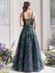 Dark Green Organza Printed Lehenga Blouse