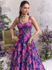 Purple Organza Printed Lehenga Blouse