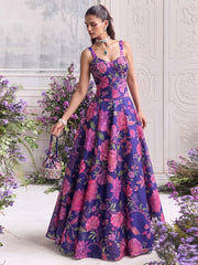 Purple Organza Printed Lehenga Blouse
