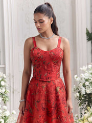 Orange Color Organza Printed Lehenga Blouse