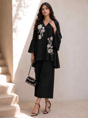 Beautiful Black Natural Crepe Indo Western Co Ords Set