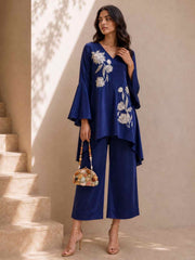 Beautiful Blue Natural Crepe Indo Western Co Ords Set