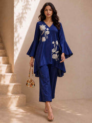 Beautiful Blue Natural Crepe Indo Western Co Ords Set