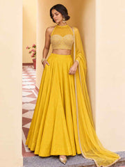 Yellow Roman Silk Designer Lehenga And Choli
