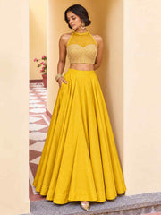 Yellow Roman Silk Designer Lehenga And Choli