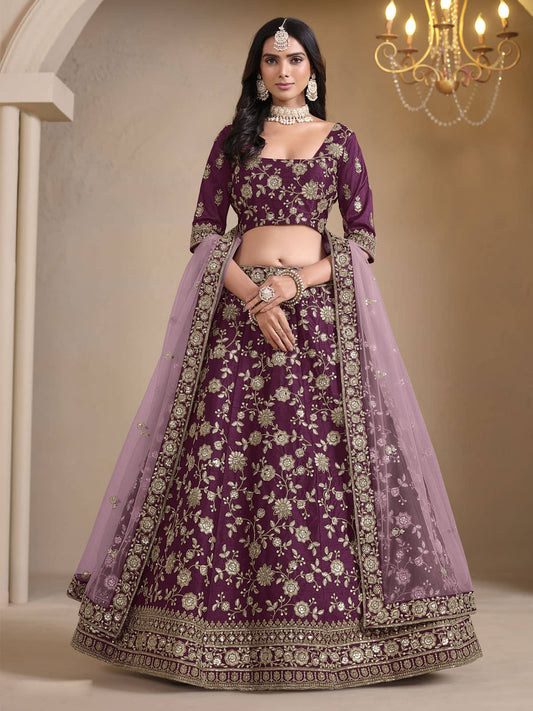 Wine Bridesmaids Style Art Silk Wedding Lehenga Choli