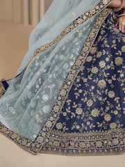 Blue Bridesmaids Style Art Silk Wedding Lehenga Choli