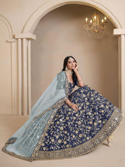 Blue Bridesmaids Style Art Silk Wedding Lehenga Choli