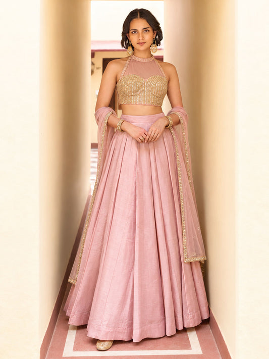Pink Roman Silk Designer Lehenga And Choli