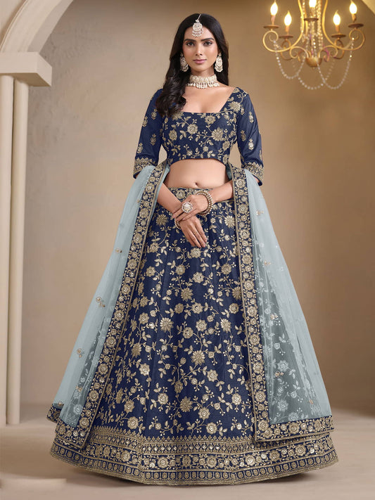 Blue Bridesmaids Style Art Silk Wedding Lehenga Choli