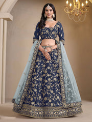 Blue Bridesmaids Style Art Silk Wedding Lehenga Choli
