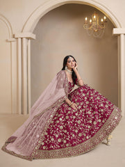 Pink Bridesmaids Style Art Silk Wedding Lehenga Choli