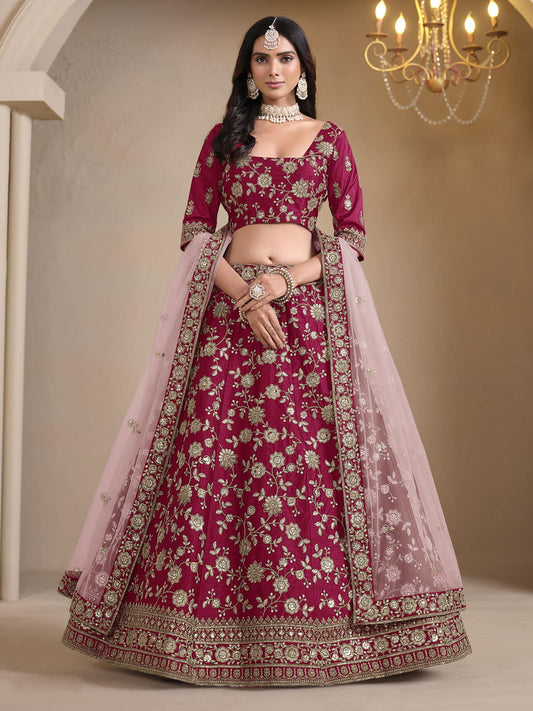 Pink Bridesmaids Style Art Silk Wedding Lehenga Choli