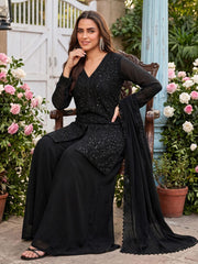 Beads Embroidered Work Black Wedding Palazzo Dress