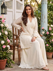Beads Embroidered Work White Wedding Palazzo Dress