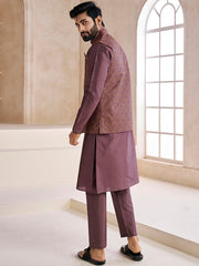 Mauve embroidered woven nehru jacket