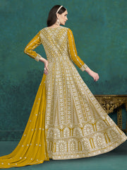 Yellow Lucknowi Embroidery Kalidar Anarkali Suit