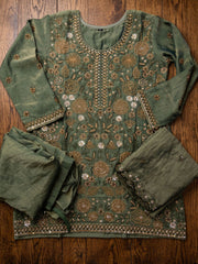 Green Fancy Moss Fabric Palazzo Style Dress