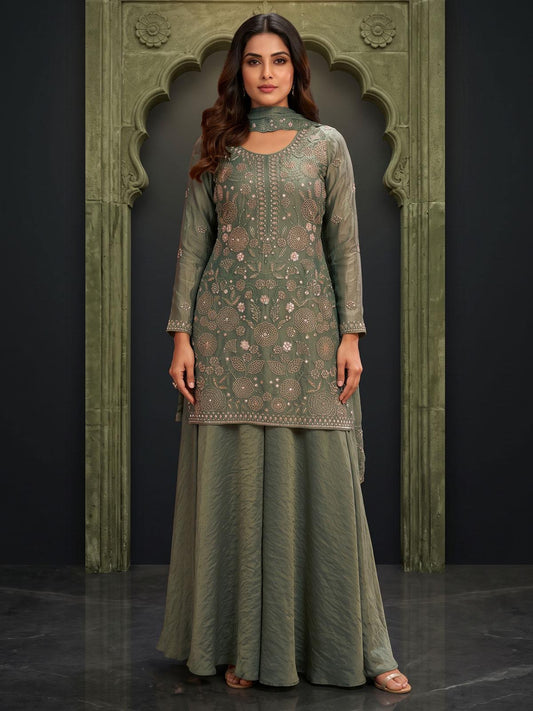 Green Fancy Moss Fabric Palazzo Style Dress