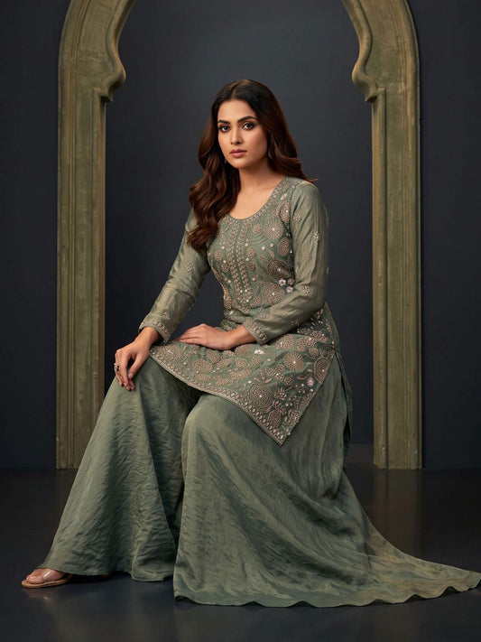 Green Fancy Moss Fabric Palazzo Style Dress
