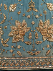 Blue Green Fancy Moss Fabric Palazzo Style Dress