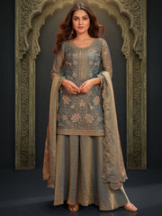 Blue Green Fancy Moss Fabric Palazzo Style Dress
