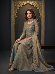 Blue Green Fancy Moss Fabric Palazzo Style Dress