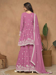 Flamingo Pink Embroidered Gharara Suit