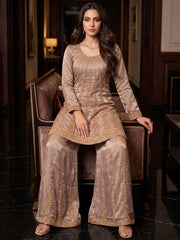 Rose Gold Handwork Embroidered Palazzo Suit