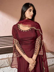 Pure Silk Anarkali Kurta With Palazzos & Dupatta