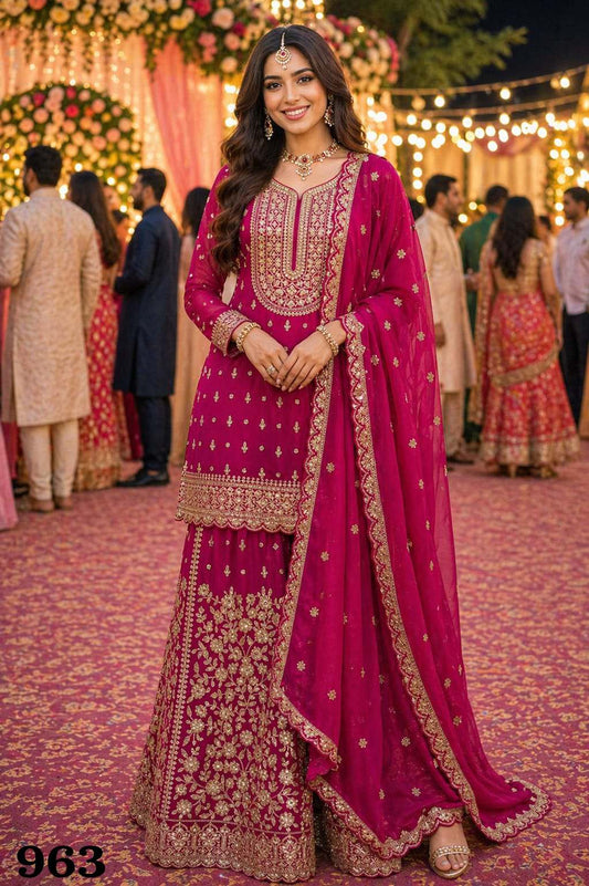 Luxurious Pink Georgette Suit Set with Diamond Embroidery Work for Women