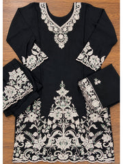 Black Chinnon Silk with Embroidery Palazzo Dress