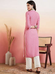 Pink Ethnic Motifs Printed Straight Pure Cotton Kurta With Palazzo