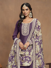 Purple Embroidered Anarkali Suit In Art Silk