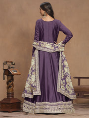 Purple Embroidered Anarkali Suit In Art Silk